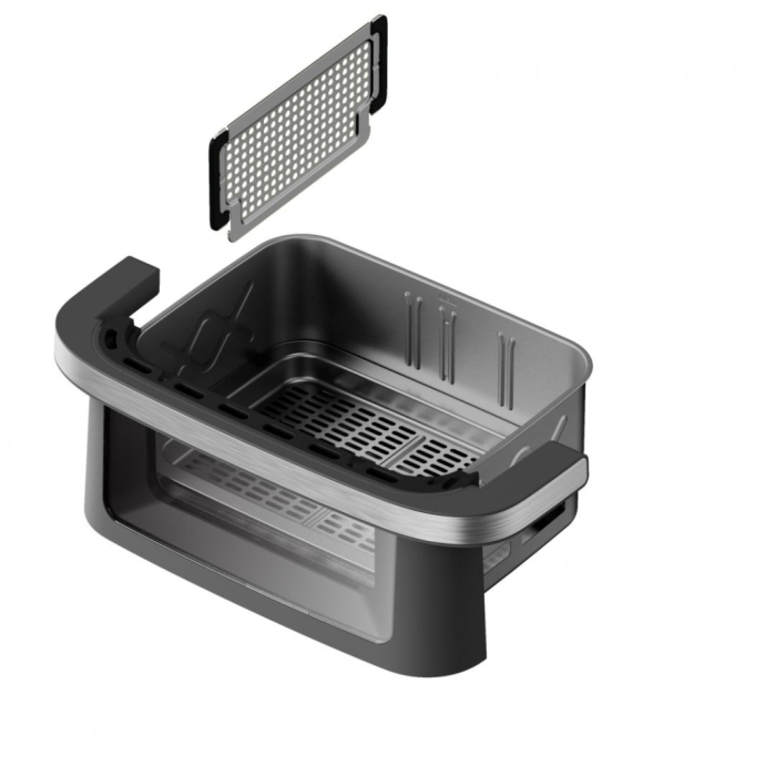 Friteuză dublă cu aer cald Heinner AirBake Revolution HAF-C10DB22GREY, 10L, 2200W, Dubla compartimentare, 12 Programe, Fereastră și Lumină Interioară, Gri [10]