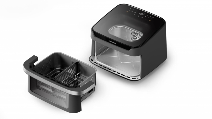 Friteuză dublă cu aer cald Heinner AirBake Revolution HAF-C10DB22GREY, 10L, 2200W, Dubla compartimentare, 12 Programe, Fereastră și Lumină Interioară, Gri [3]