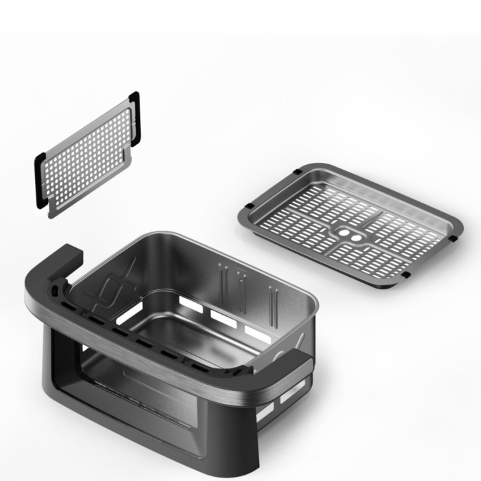 Friteuză dublă cu aer cald Heinner AirBake Revolution HAF-C10DB22GREY, 10L, 2200W, Dubla compartimentare, 12 Programe, Fereastră și Lumină Interioară, Gri [4]