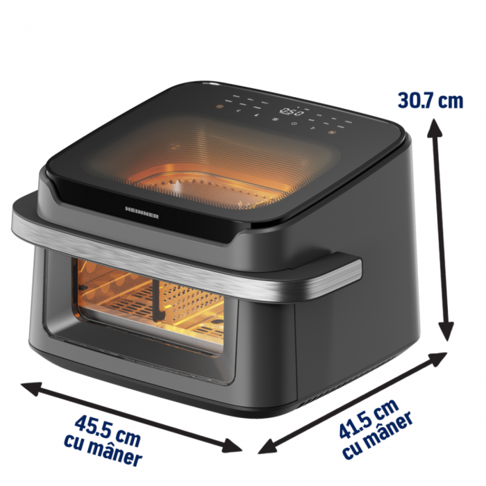 Friteuză dublă cu aer cald Heinner AirBake Revolution HAF-C10DB22GREY, 10L, 2200W, Dubla compartimentare, 12 Programe, Fereastră și Lumină Interioară, Gri [9]