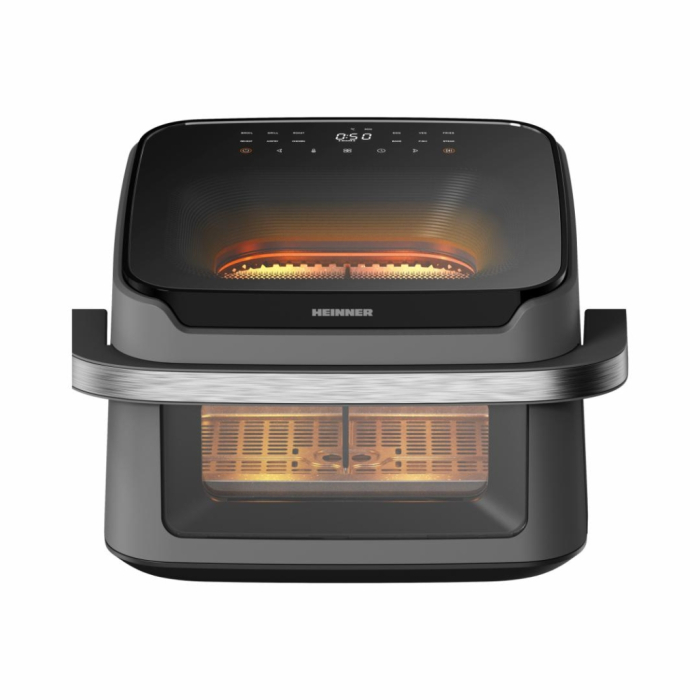 Friteuză dublă cu aer cald Heinner AirBake Revolution HAF-C10DB22GREY, 10L, 2200W, Dubla compartimentare, 12 Programe, Fereastră și Lumină Interioară, Gri [2]
