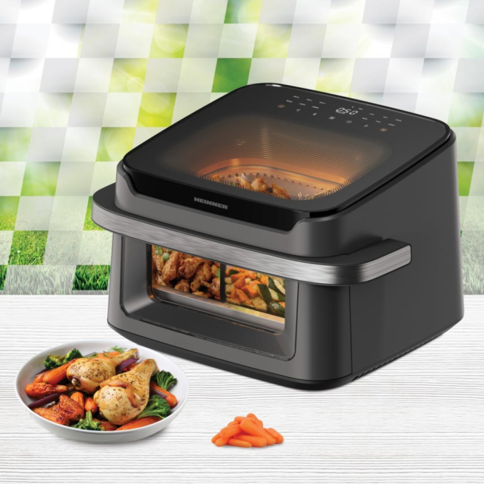 Friteuză dublă cu aer cald Heinner AirBake Revolution HAF-C10DB22GREY, 10L, 2200W, Dubla compartimentare, 12 Programe, Fereastră și Lumină Interioară, Gri [14]