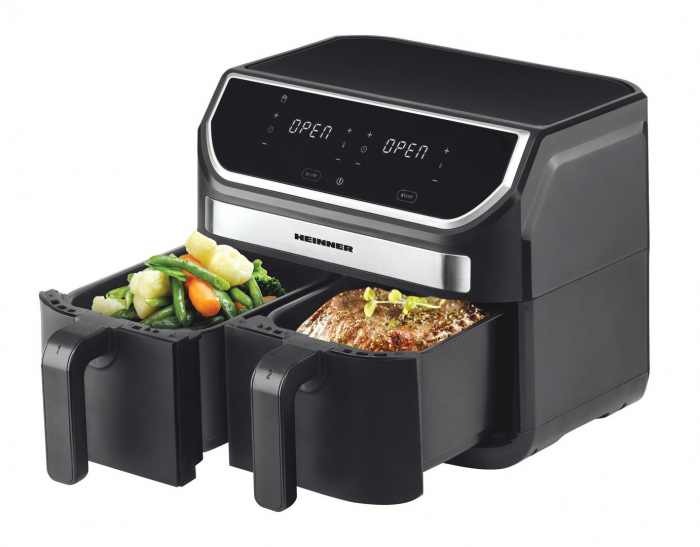 Friteuza dubla cu aer cald Heinner Double Master HAF-KDB1700BK, 8.5L, 1700W, doua cosuri detasabile antiaderente, tehnologie de circulare rapida a aerului, display digital cu control Touch, 11 program [3]