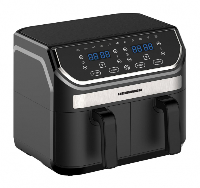 Friteuza dubla cu aer cald Heinner Double Master HAF-KDB1700BK, 8.5L, 1700W, doua cosuri detasabile antiaderente, tehnologie de circulare rapida a aerului, display digital cu control Touch, 11 program [2]