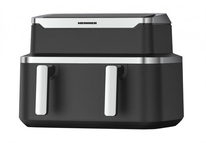Friteuză dublă cu aer cald Heinner HAF-DDB9BK26, 2600W, 9L, 10 programe, control digital individual, temperatură 80–200°C, timer 60 min, auto-oprire, negru [4]