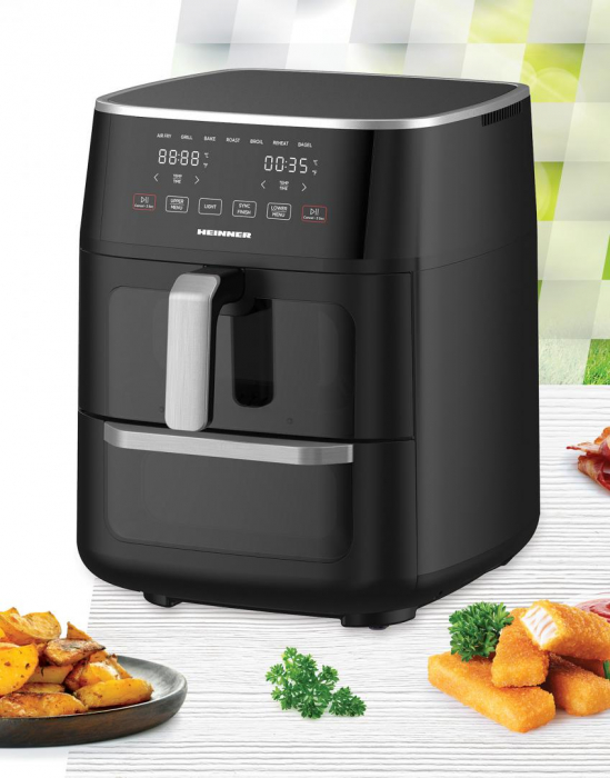 Friteuză dublă cu aer cald HEINNER OvenFry Cook HAFO-M11BK1700, 6L+5L, 1550-1850W, eficiență și versatilitate în gătit [3]