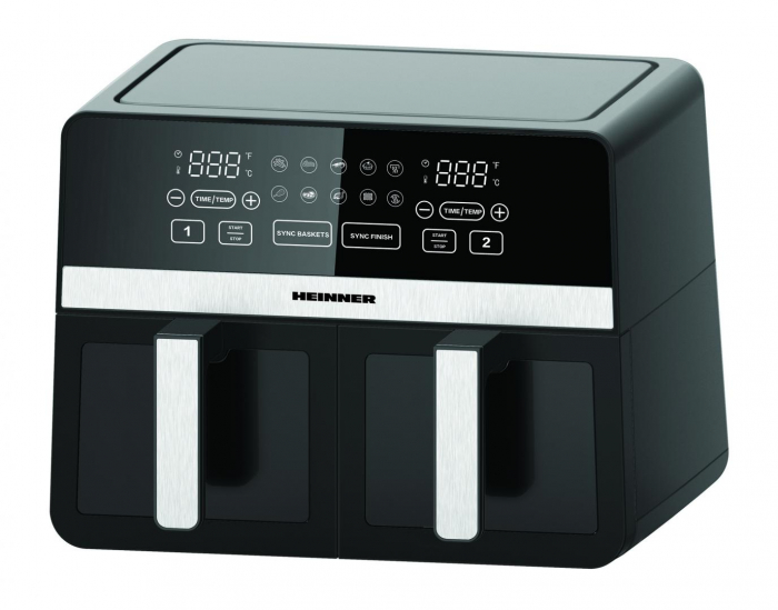 Friteuză dublă cu aer cald HEINNER SimCook HAF-K10DB24BK, 9.5L, 2400W, gătire rapidă și sănătoasă [2]