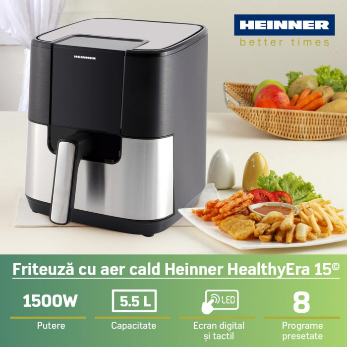 Friteuză fără ulei Heinner HealthyERA 15, 1500W, Capacitate 5.5L, Aer Cald, Negru [3]