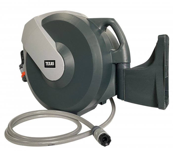 Furtun cu tambur, 25m, retractabil, mobil, 1/2", dispozitiv stropit inclus, max 8bar, accesorii fixare, Texas [2]