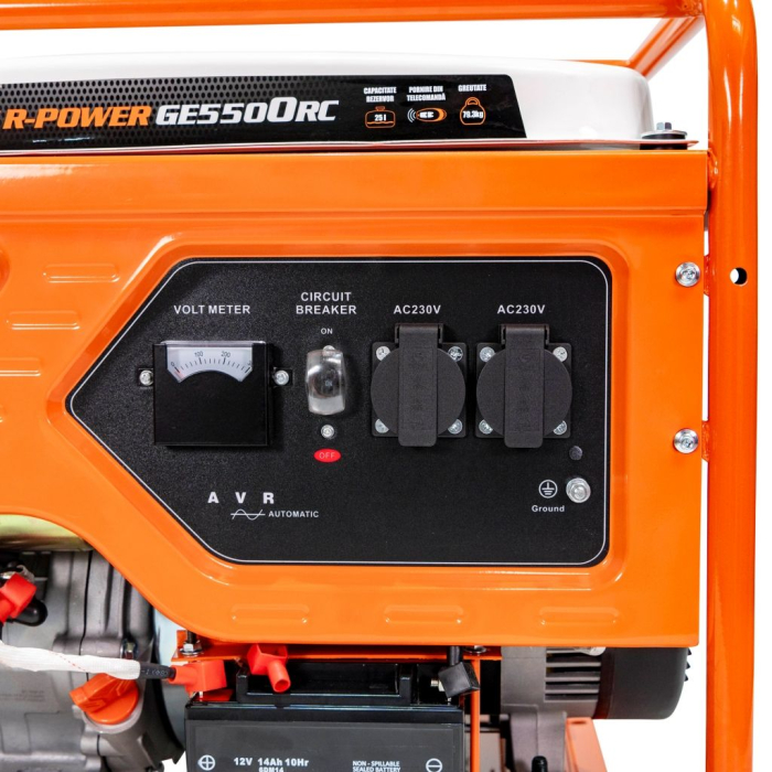 Generator curent ModelR-Power GE 5500RC, 5500W, AVR, pornire electrică + telecomandă, benzină, 230V, motor 4 timpi, 2 prize, cupru, cadru industrial [6]
