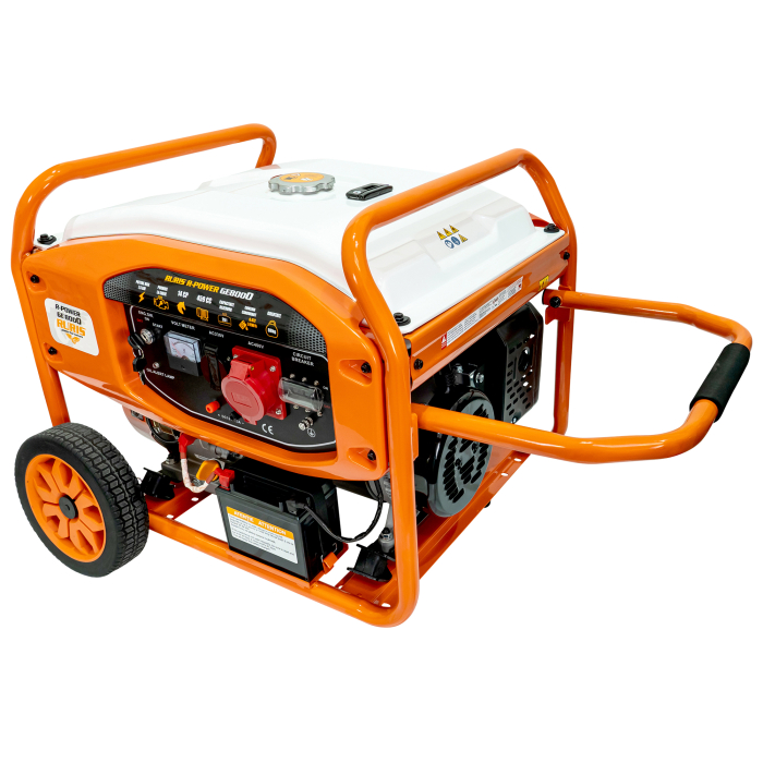 Generator curent trifazat ModelR-Power GE 8000, 7500W, 230/400V, pornire electrică, benzină, motor 4 timpi 459cc, cupru, cadru industrial, 2 prize [11]