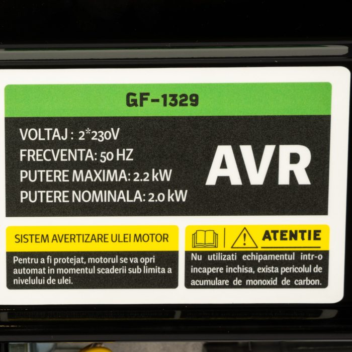Generator de curent Micul Fermier GF-1329, 2200W, stabilizator tensiune AVR, monofazat, benzina, alerta nivel ulei, protectie suprasarcina, autonomie 6 ore, 2 ulei motor 0.6L [11]