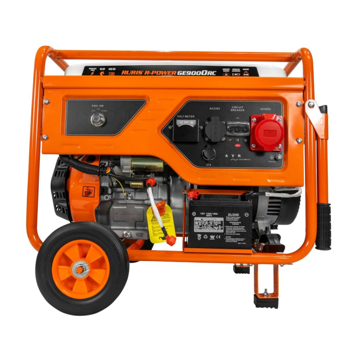 Generator curent trifazat Model R-Power GE 9000RC ATS, 7500W, AVR + ATS, pornire electrică cu telecomandă, 230/400V, benzină, motor 4 timpi, cupru, roți transport, cadru industrial [5]