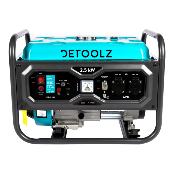 Generator Detoolz 2.5kW, 6.5CP, Benzină, 196CC, 15L, 4T, IP23, 2 Prize 230V, Portabil, Pornire Manuală [1]