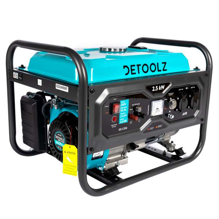Generator Detoolz 2.5kW, 6.5CP, Benzină, 196CC, 15L, 4T, IP23, 2 Prize 230V, Portabil, Pornire Manuală [9]