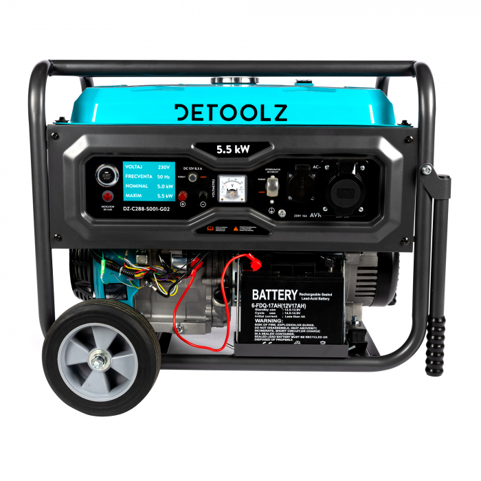 Generator Detoolz 5.5kW, 13CP, 389CC, Benzină, 25L, 4T OHV, IP23, Pornire la buton, Cu Roti [1]