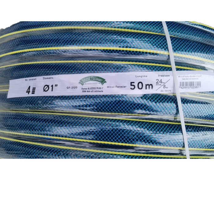 Furtun irigatii de gradina cu insertie BLUEBOS PLUS,  1 tol (24 mm), 50m, 4 straturi, clasa 3 rezistenta, presiune 8 bari, Micul Fermier GF-2120 [5]