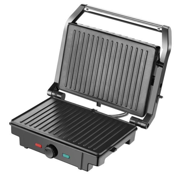 Gratar electric Samus GTS-1500X, placi tip grill antiaderente, reglaj al temperaturii de gatire, posibilitate utilizare la 180 grade, maner termorezistent cromat, Negru/Inox [3]