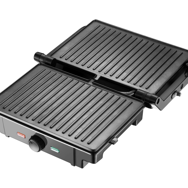 Gratar electric Samus GTS-1500X, placi tip grill antiaderente, reglaj al temperaturii de gatire, posibilitate utilizare la 180 grade, maner termorezistent cromat, Negru/Inox [2]