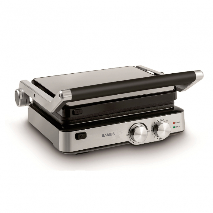 Gratar electric Samus GTS-2020, placi tip grill antiaderente, carcasa termoizolanta din plastic + inox, reglaj al temperaturii, timer, Inox/Negru [4]