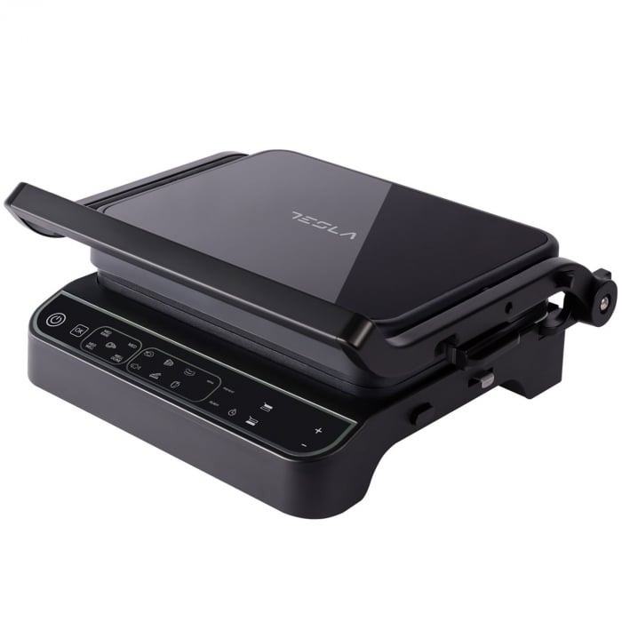 Gratar electric Tesla GR500BG, 2000 W, display LED, Control digital, 10 programe, placi detasabile reversibile 30x23 cm, Negru/sticla [8]