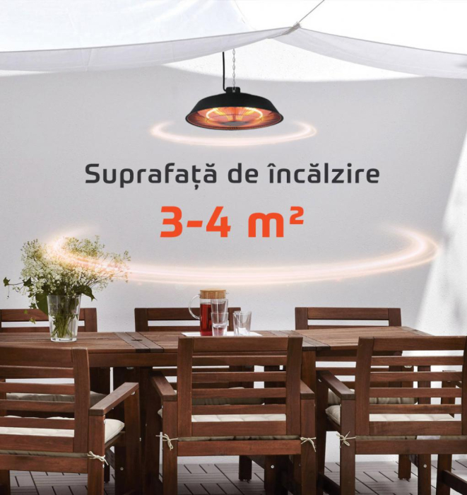 Încălzitor Electric cu Halogen, 1500 W, Suprafață Încălzire 3–4 m², Carcasă Aluminiu, Comutator ON/OFF, Protecție IP44, Negru [4]