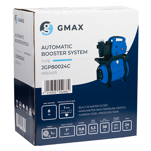 Hidrofor de mare putere Gmax JGP JGP80024C, putere 800 w, debit 3.3 m3/h, aspirare 8 m, refulare 38 m [2]