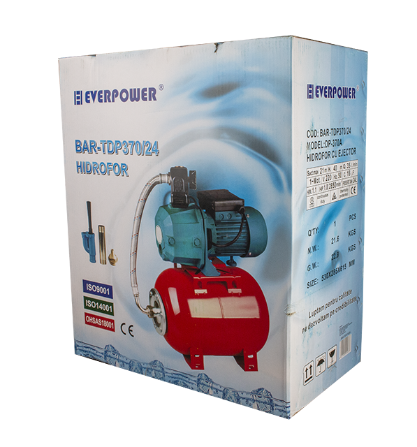 Hidrofor Ejector BAR-TDP370/24, 1100W, 24L – Performanță Ridicată pentru Alimentare cu Apă, Irigații și Fântâni, Soluție Fiabilă pentru Locuințe și Mici Afaceri [2]