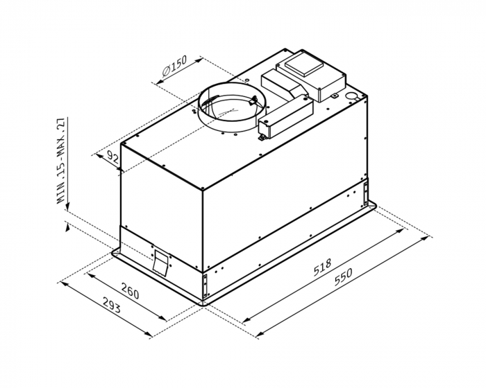 Hotă de bucătărie Pyramis Turbo Plus, total incorporabilă, 55 cm, motor puternic, absorbție 730 m³/h, control electronic și timer, design gri cu ramă inox rezistentă [3]