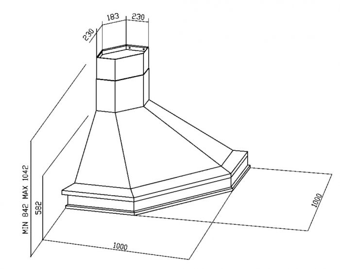 Hotă de colț RUSTIC CORNER CHIMNEY CHR118, 100 cm, cu 1 motor puternic, capacitate de absorbție 440 m³/h, combinație elegantă de lemn natur și metal vopsit,  design rustic și funcțional [3]