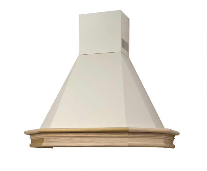 Hotă decor Rustic Chimney CHR117N Avena, 60 cm, motor cu turbină, capacitate de absorbție 440 m³/h, finisaj crem elegant și ramă decorativă din lemn natur, design rustic și funcțional [1]
