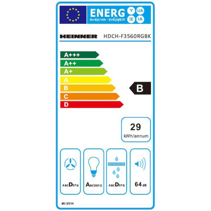 Hota incorporabila decorativa Heinner HDCH-F3560RGBK, Putere de absorbtie 364.9 mc/h, Iluminare LED, Clasa B, 60 cm, Sticla neagra [2]