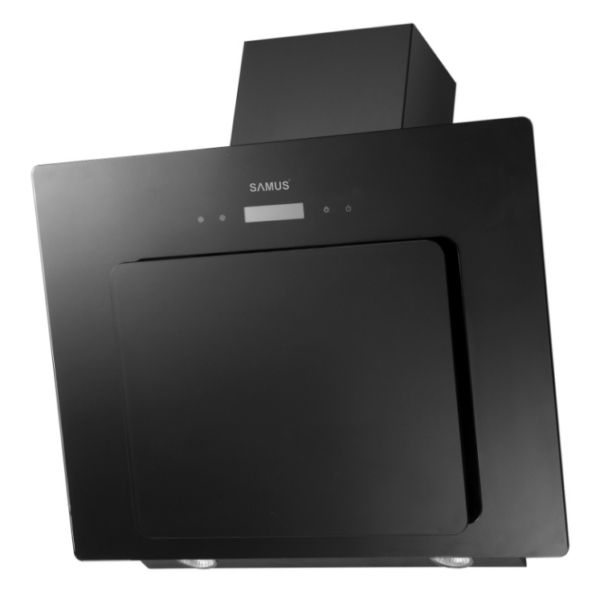Hota decorativa inclinata Samus HSI640DGB, 398 mc/h, 1 motor,Afisaj digital, latime 60 cm, filtru de grasime din aluminiu, Neagra [1]