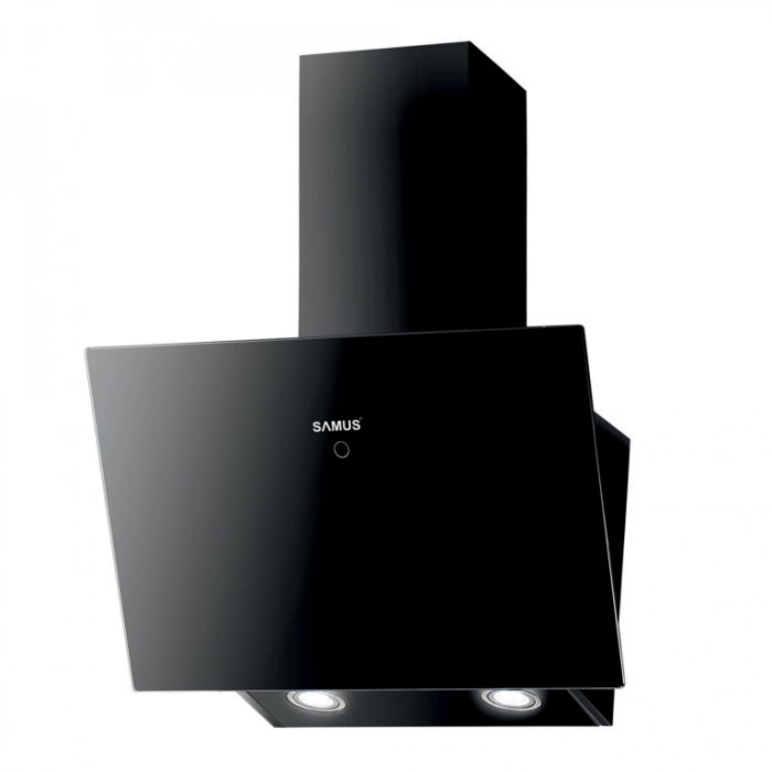 Hota decorativa  inclinata Samus HSI665DGB, 650 mc/h, 1 motor, latime 60 cm, filtru de grasime din aluminiu,  Neagra [1]
