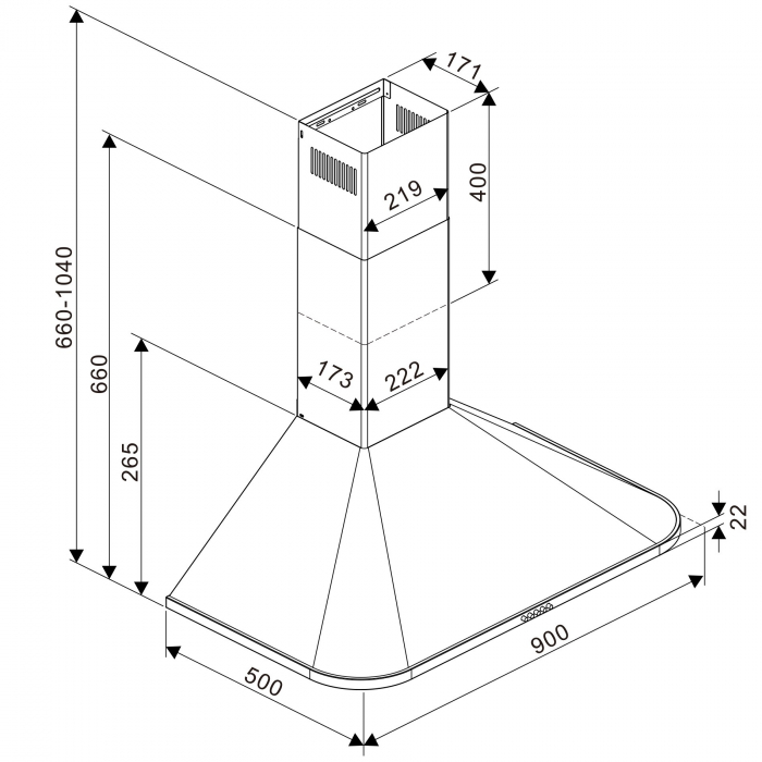 Hota decorativa semineu Tesla DC900AXP, 1 motor 190W, Putere de absorbtie 630 m3/h, 3 viteze, Led 2x2W, 90 cm, Inox [5]