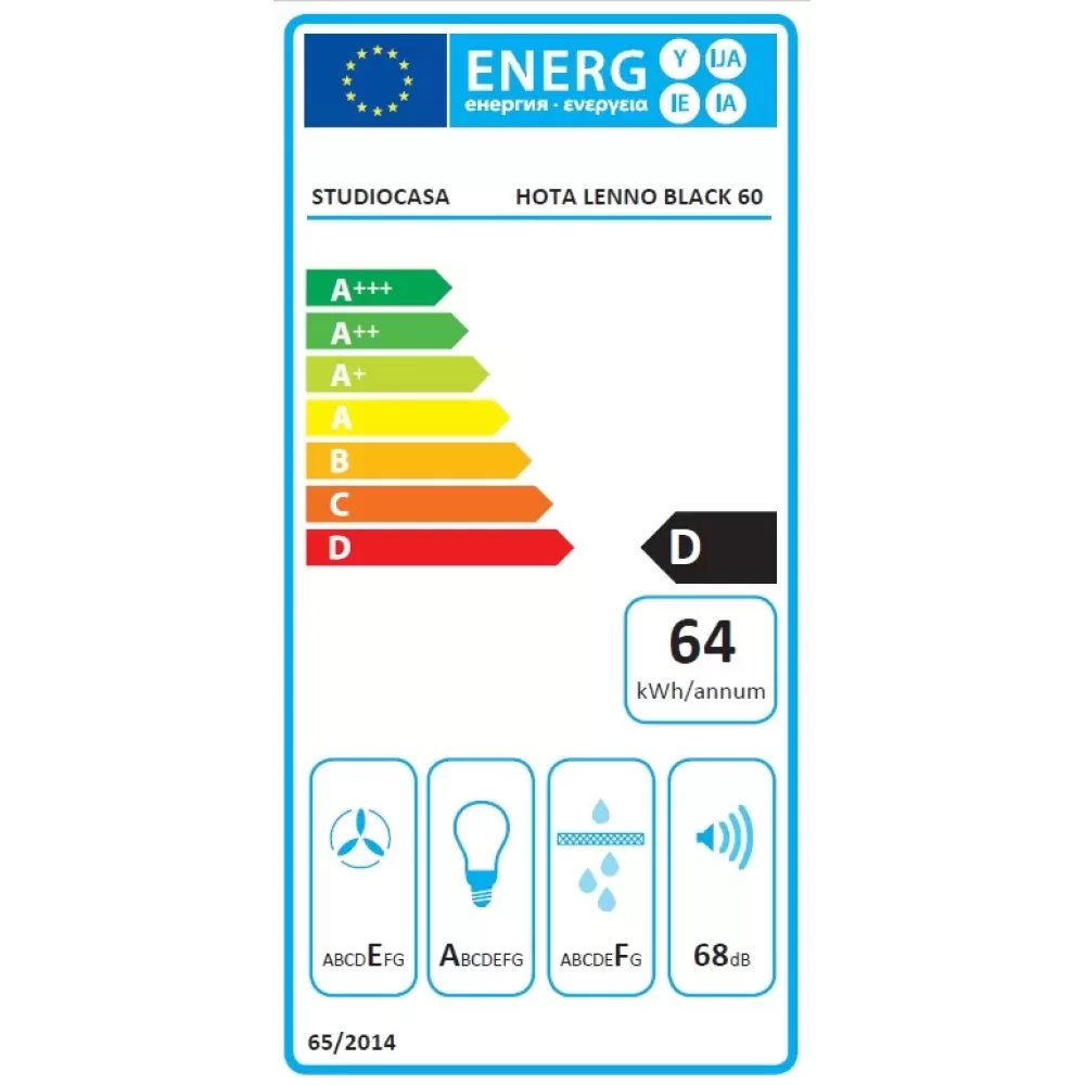 Hota decorativa Studio Casa Lenno Black, 60 cm, 1 Motor Tubo, Putere de absorbtie 400 m3/h, Metal si sticla neagra [2]