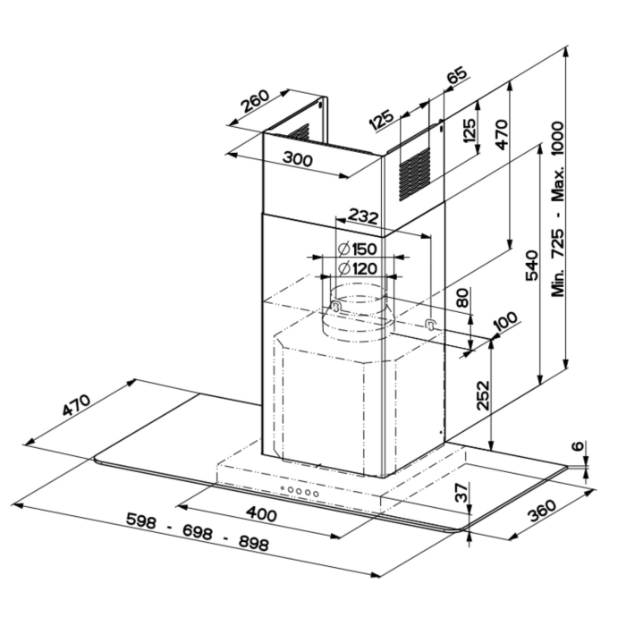 Hota decorativa, T, Faber, NICE LED SRM X/V A60, 60 cm, 420 m3h, 66 dB, 1 motor, filtru aluminiu, clasa C, butoane push, LED2, , Inox-Sticla, 325.0557.681 [2]
