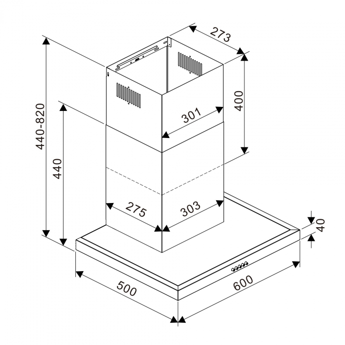 Hota decorativa Tesla DC600AX, T-shape, 1 motor 190W, Putere de absorbtie 630 m3/h, 3 viteze, Led 2x2W, 60 cm, Inox [5]