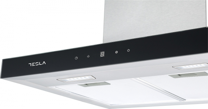 Hota decorativa Tesla DC600AXB, T-shape, 1 motor DC 75W, Putere de absorbtie 630 m3/h, control digital, afisaj LED, 60 cm, Inox/sticla neagra [2]
