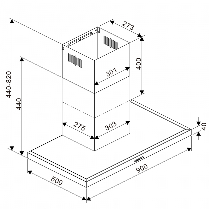 Hota decorativa Tesla DC900AX, T-shape, 1 motor 190W, Putere de absorbtie 630 m3/h, 3 viteze, Led 2x2W, 90 cm, Inox [5]