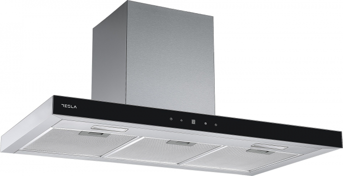 Hota decorativa Tesla DC900AXB, T-shape, 1 motor DC 75W, Putere de absorbtie 630 m3/h, control digital, afisaj LED, 90 cm, Inox/sticla neagra [3]