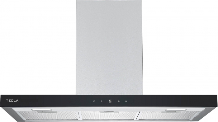 Hota decorativa Tesla DC900AXB, T-shape, 1 motor DC 75W, Putere de absorbtie 630 m3/h, control digital, afisaj LED, 90 cm, Inox/sticla neagra [1]
