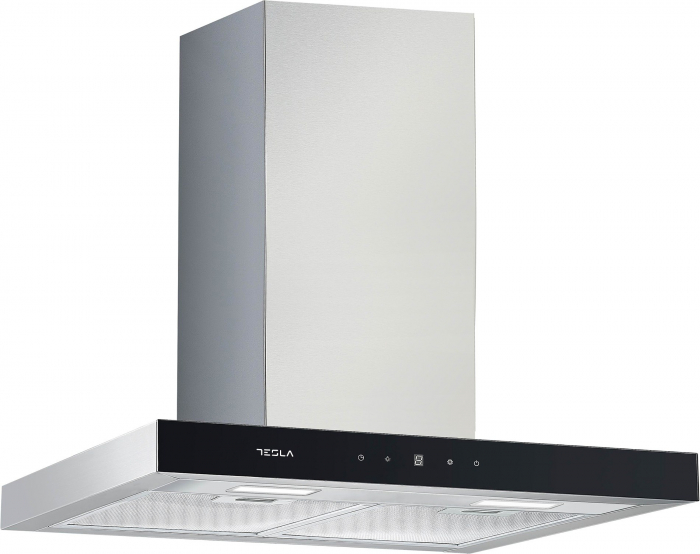 Hota decorativa Tesla DC900AXB, T-shape, 1 motor DC 75W, Putere de absorbtie 630 m3/h, control digital, afisaj LED, 90 cm, Inox/sticla neagra [2]