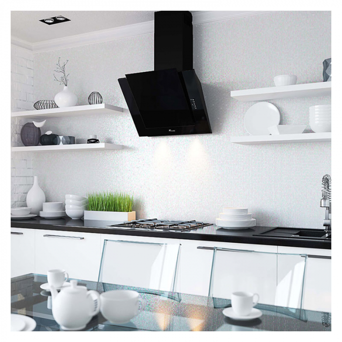 Hota Decorativa Tornado Vertikal 750 (60) LED, 1 motor Turbo, latime 60 cm, 3 viteze, absorbtie 750 m3/ora, filtru anti-grasimi aluminiu 5 straturi, Negru [6]