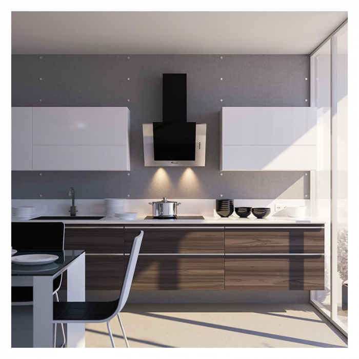 Hota Decorativa Tornado Vertikal 750 (60) LED, 1 motor Turbo, latime 60 cm, 3 viteze, absorbtie 750 m3/ora, filtru anti-grasimi aluminiu 5 straturi, Negru/Inox [5]