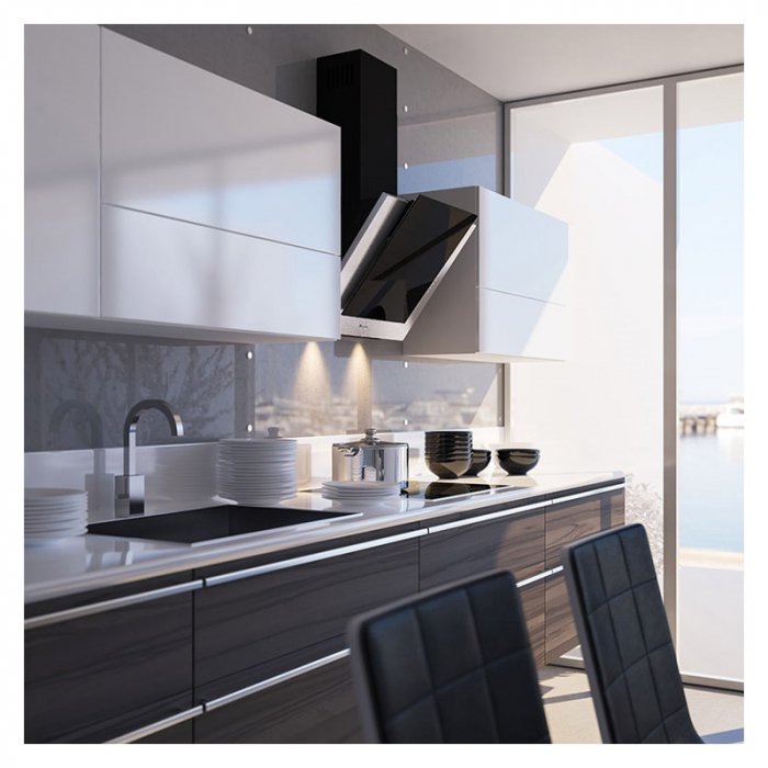 Hota Decorativa Tornado Vertikal 750 (60) LED, 1 motor Turbo, latime 60 cm, 3 viteze, absorbtie 750 m3/ora, filtru anti-grasimi aluminiu 5 straturi, Negru/Inox [6]