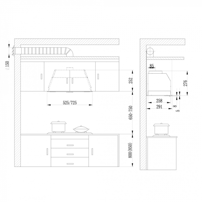 Hota incorporabila Samus HS5232B, 325 mc/h, 1 motor, 68 W, latime 52.5 cm, Filtru tip caseta(din aluminiu), 3 trepte de absorbtie, Neagra [2]