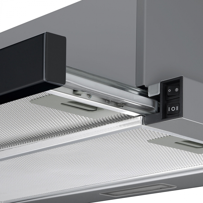 Hota incorporabila telescopica Tesla DT600AXB, 2 motoare, Putere de absorbtie 350m3/h, 2 viteze, Led 2W, 60 cm, Inox/sticla neagra [4]