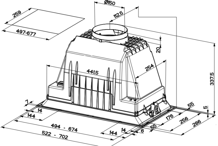 Hota incorporabila, tip caseta, Faber, INKA PLUS HCS X A70, 580 m3, 70 dB, 70 cm, aluminiu, 2LED, clasa B [3]