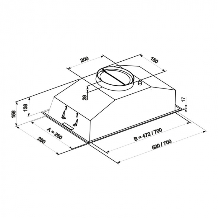Hota Incorporabila Tornado Modul 700 (52) LED, 1 motor Turbo, latime 52 cm, absorbtie 700 m3/ora, filtru anti-grasimi aluminiu 5 straturi, Inox [4]